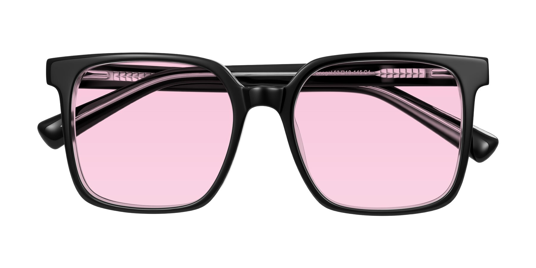 Folded Front of Donegal in Black/Clear with Light Pink Tinted Lenses