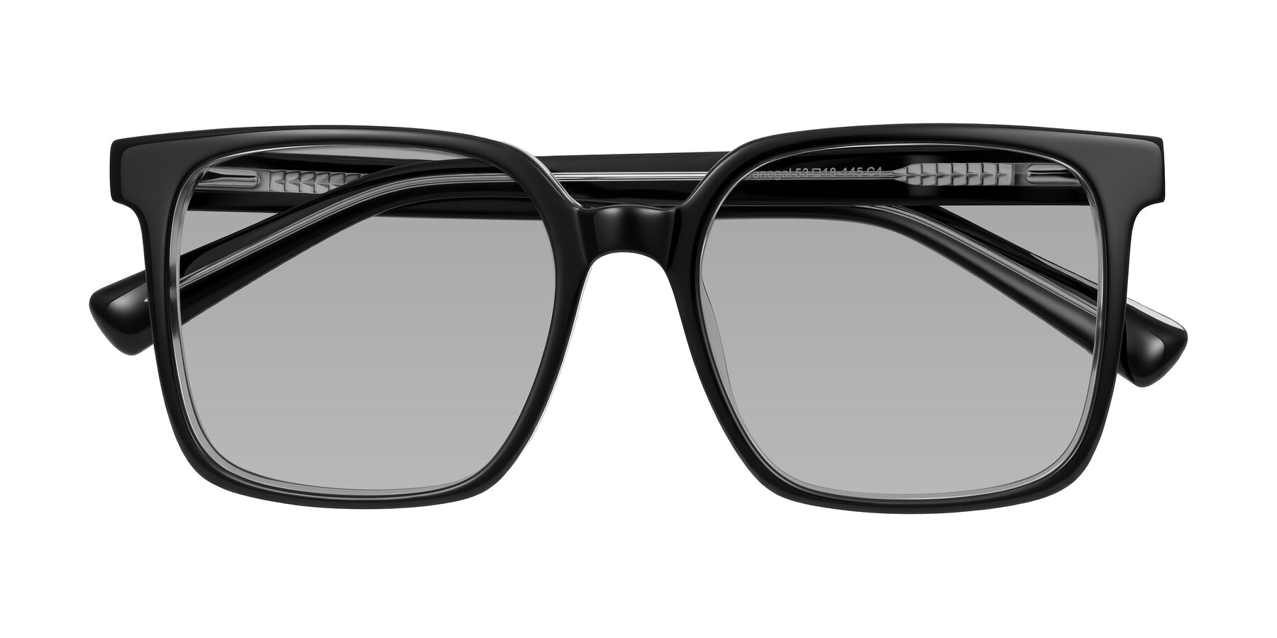 Folded Front of Donegal in Black/Clear with Light Gray Tinted Lenses