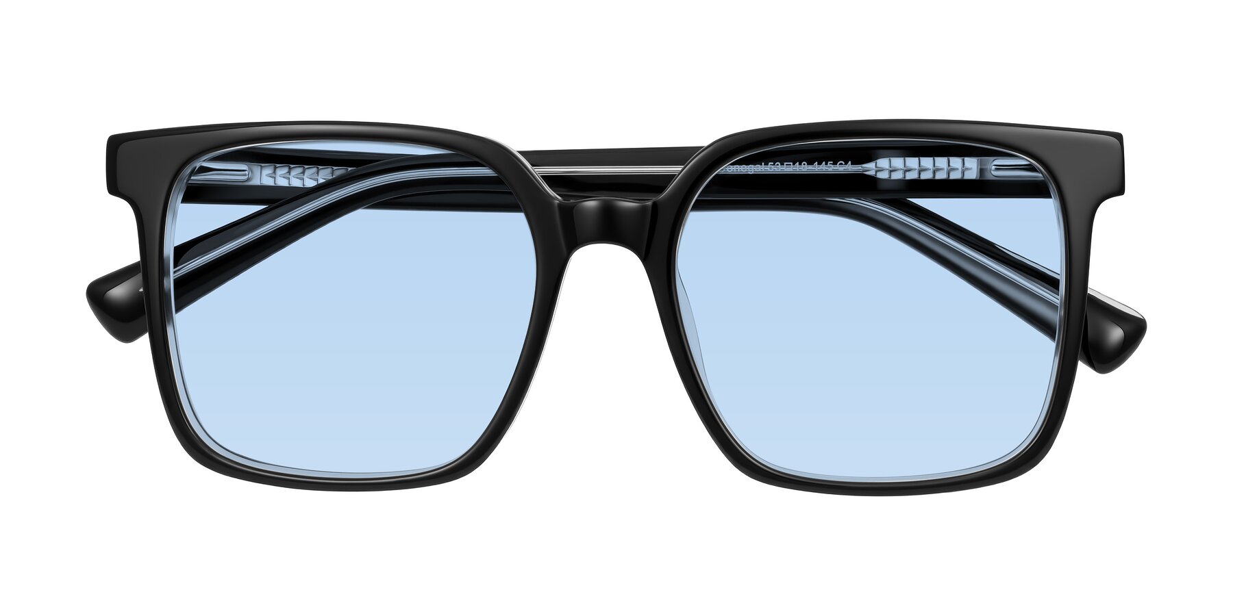 Folded Front of Donegal in Black/Clear with Light Blue Tinted Lenses