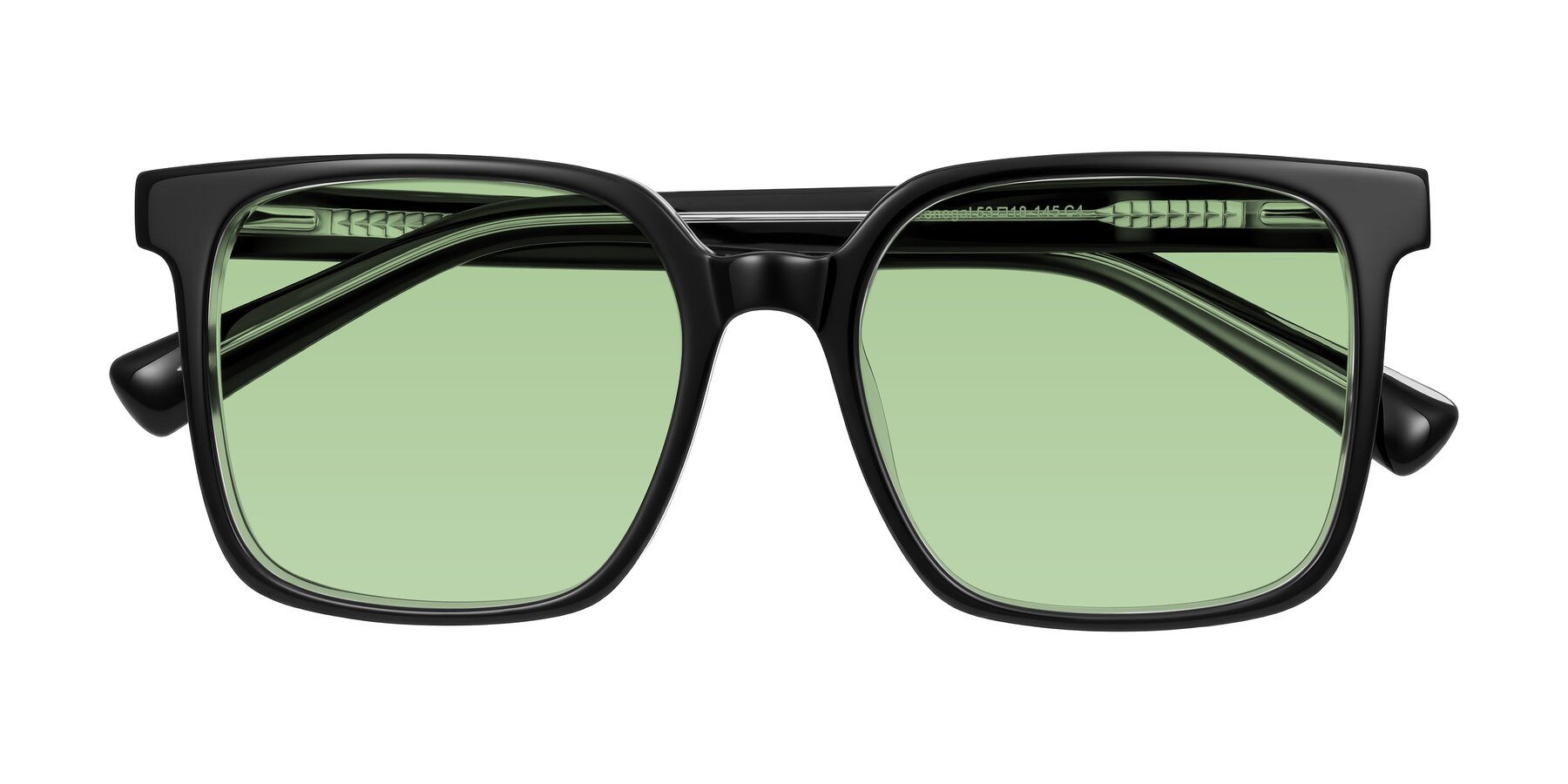 Folded Front of Donegal in Black/Clear with Medium Green Tinted Lenses