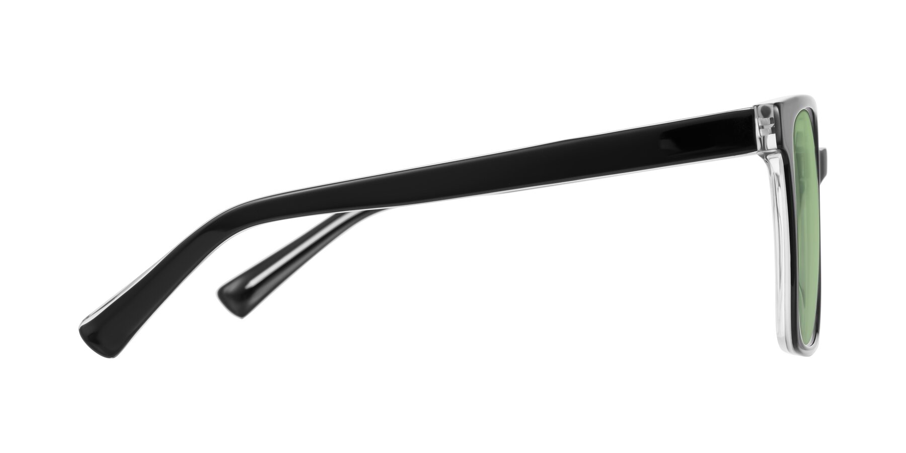 Side of Donegal in Black/Clear with Medium Green Tinted Lenses