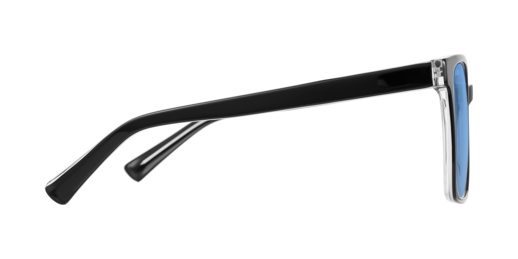 Side of Donegal in Black/Clear with Medium Blue Tinted Lenses