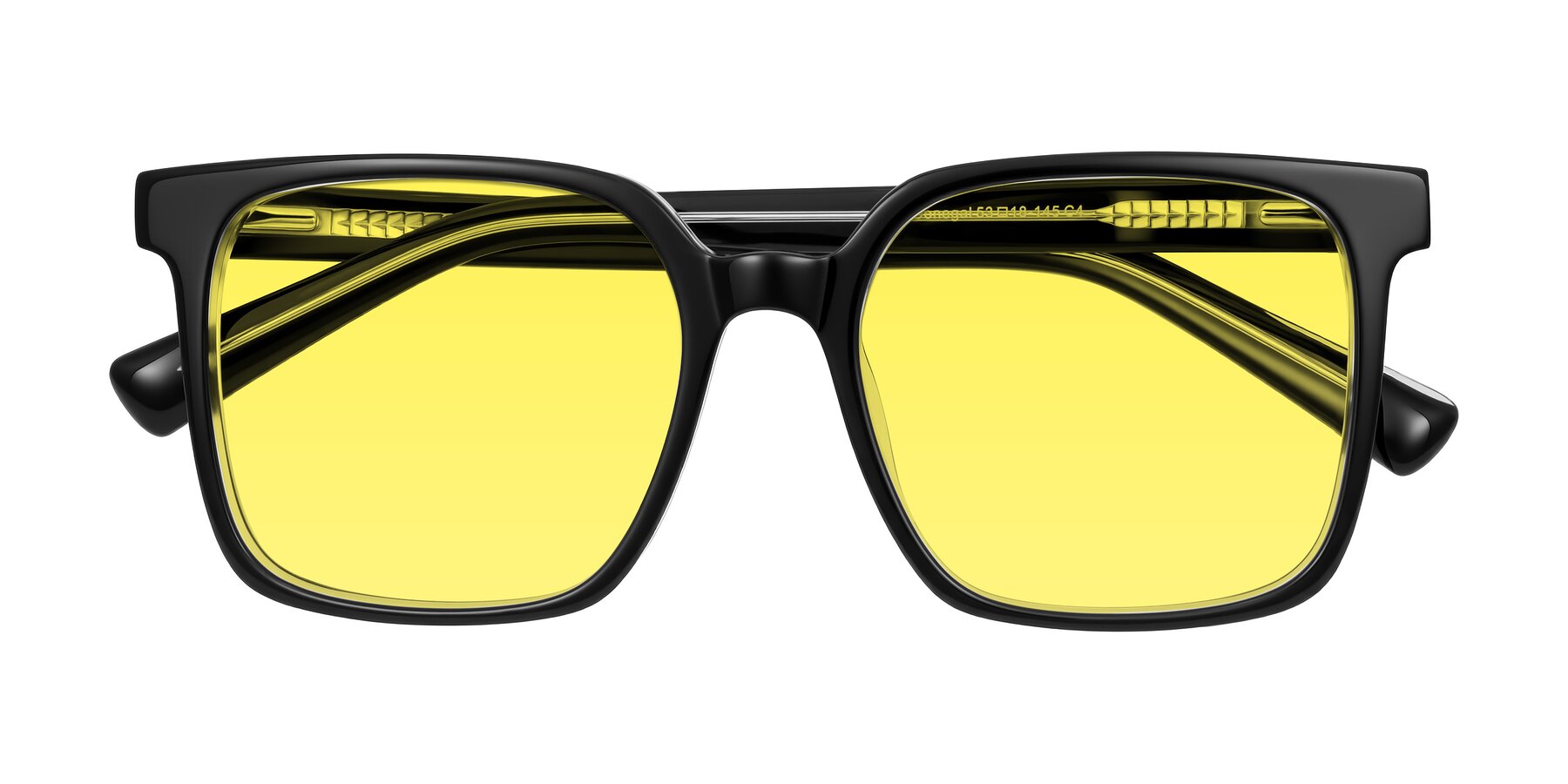 Folded Front of Donegal in Black/Clear with Medium Yellow Tinted Lenses
