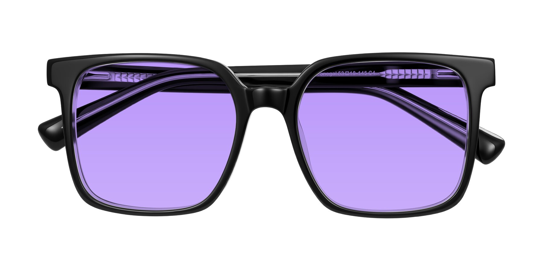 Folded Front of Donegal in Black/Clear with Medium Purple Tinted Lenses