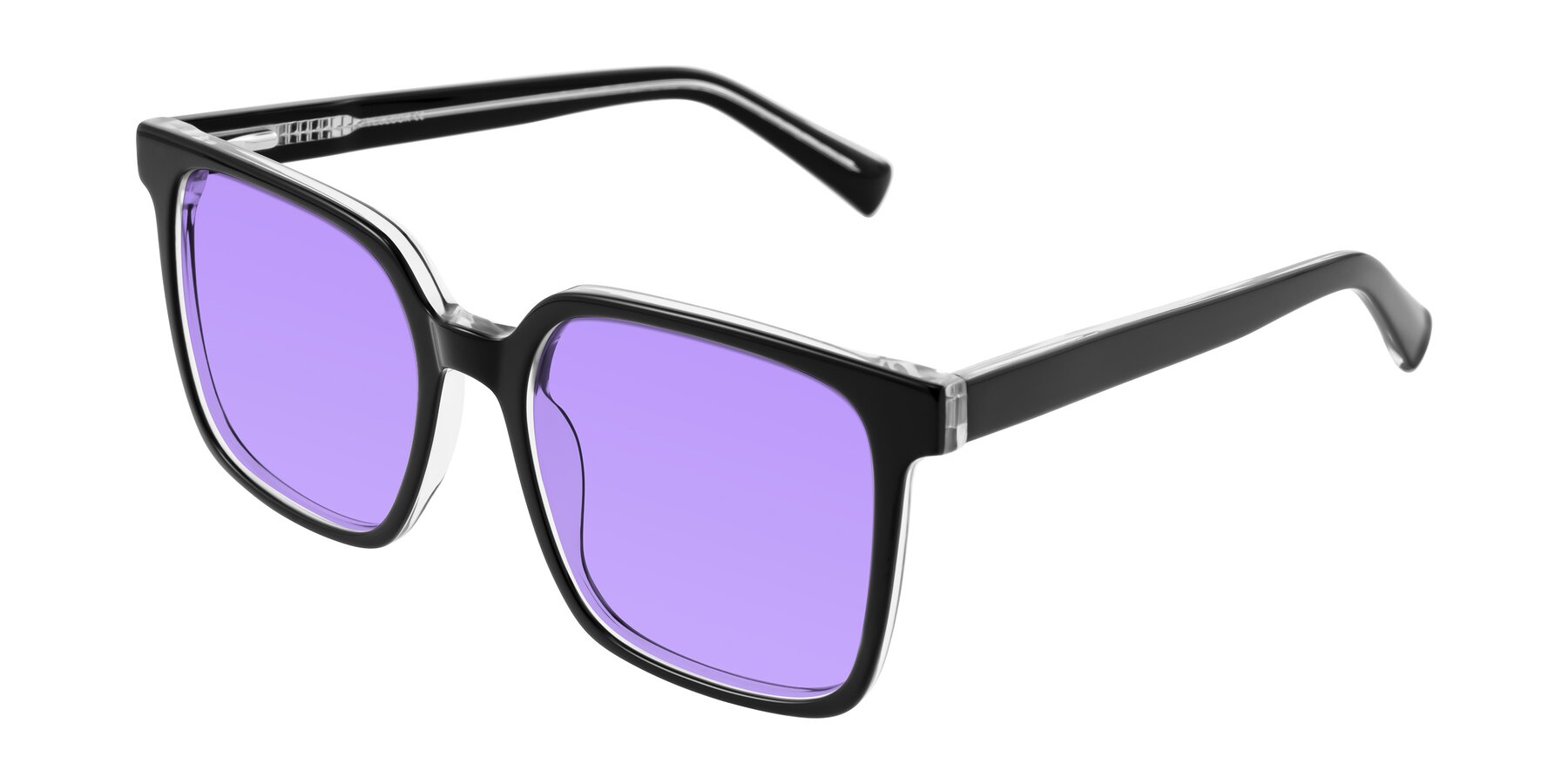Angle of Donegal in Black/Clear with Medium Purple Tinted Lenses