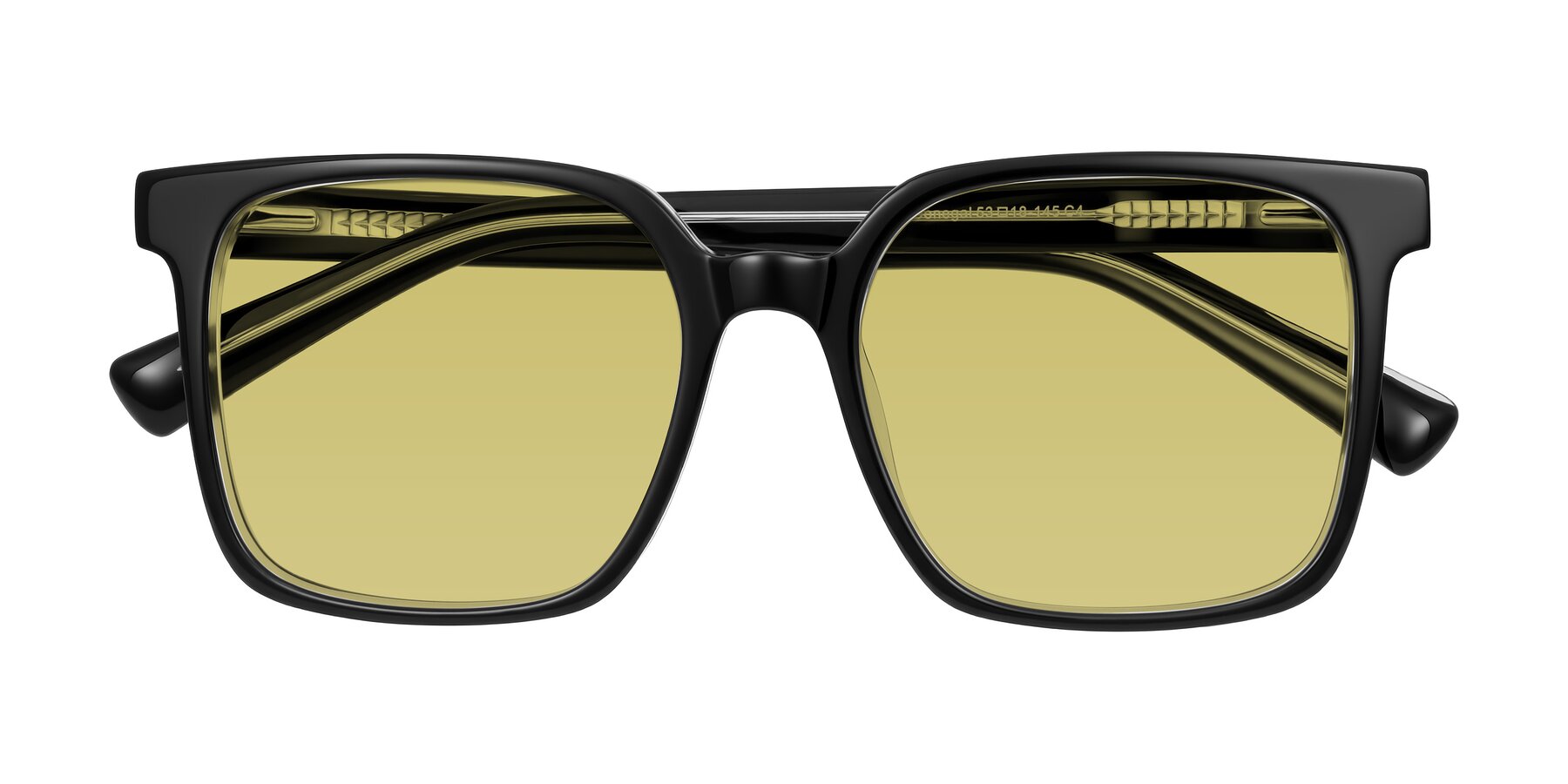 Folded Front of Donegal in Black/Clear with Medium Champagne Tinted Lenses