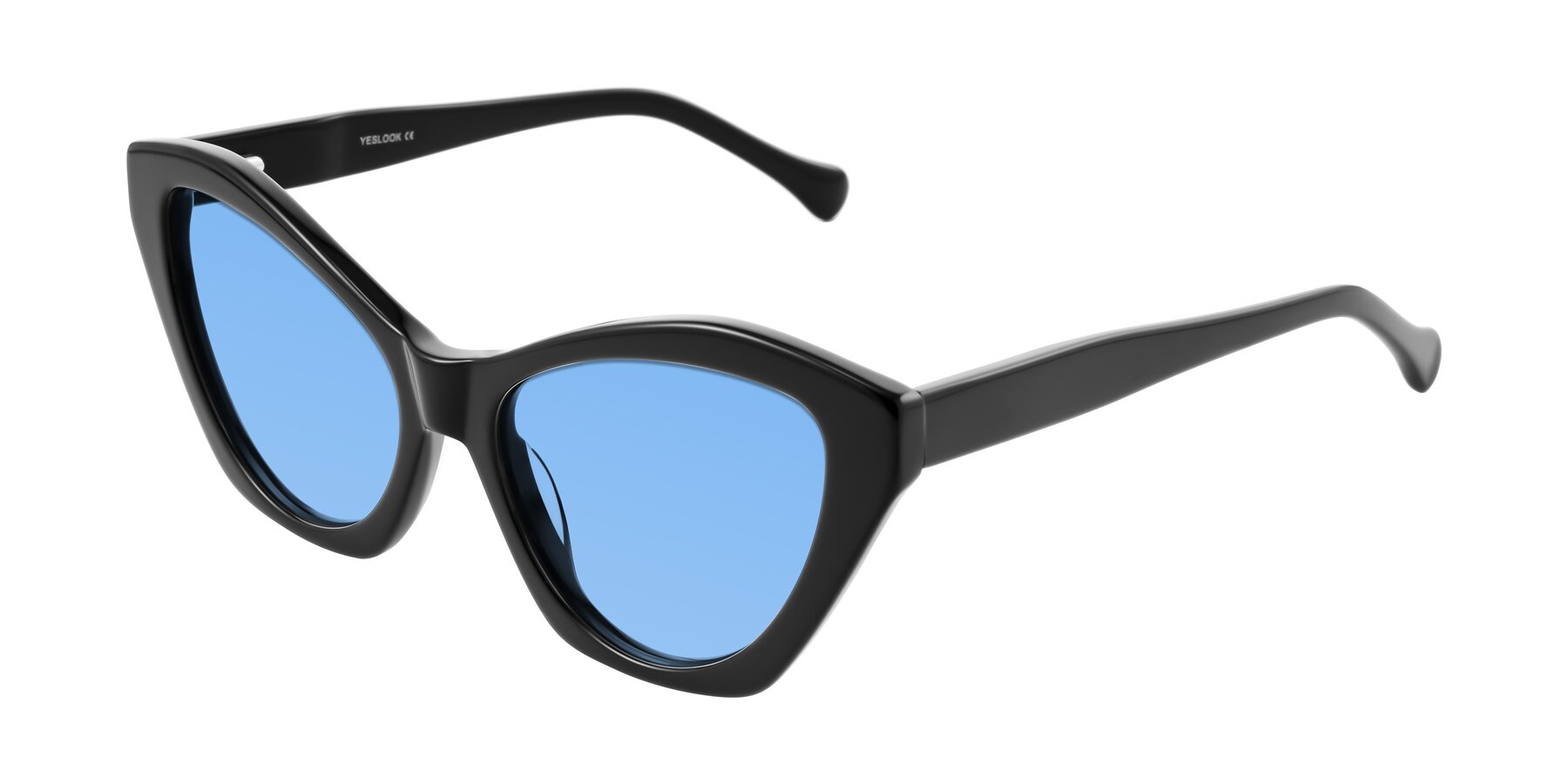 Angle of Limerick in Black with Medium Blue Tinted Lenses