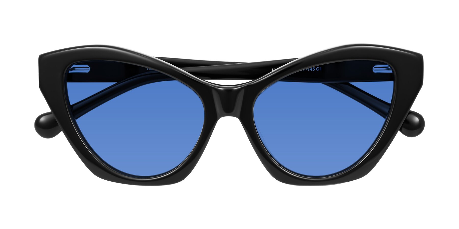 Folded Front of Limerick in Black with Blue Tinted Lenses