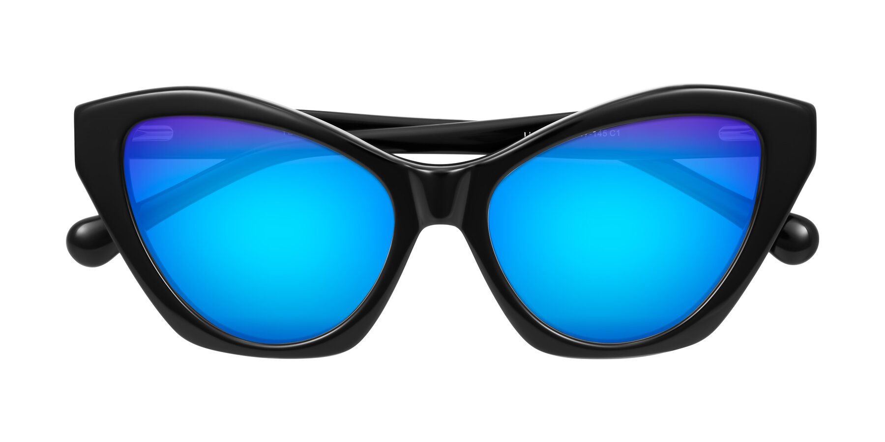 Folded Front of Limerick in Black with Blue Mirrored Lenses