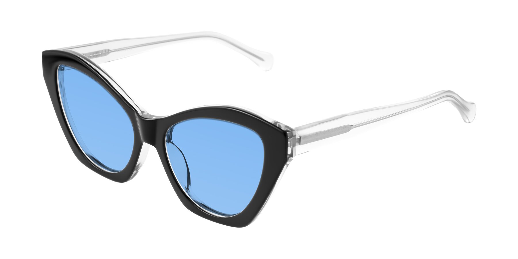 Angle of Limerick in Black/Clear with Medium Blue Tinted Lenses