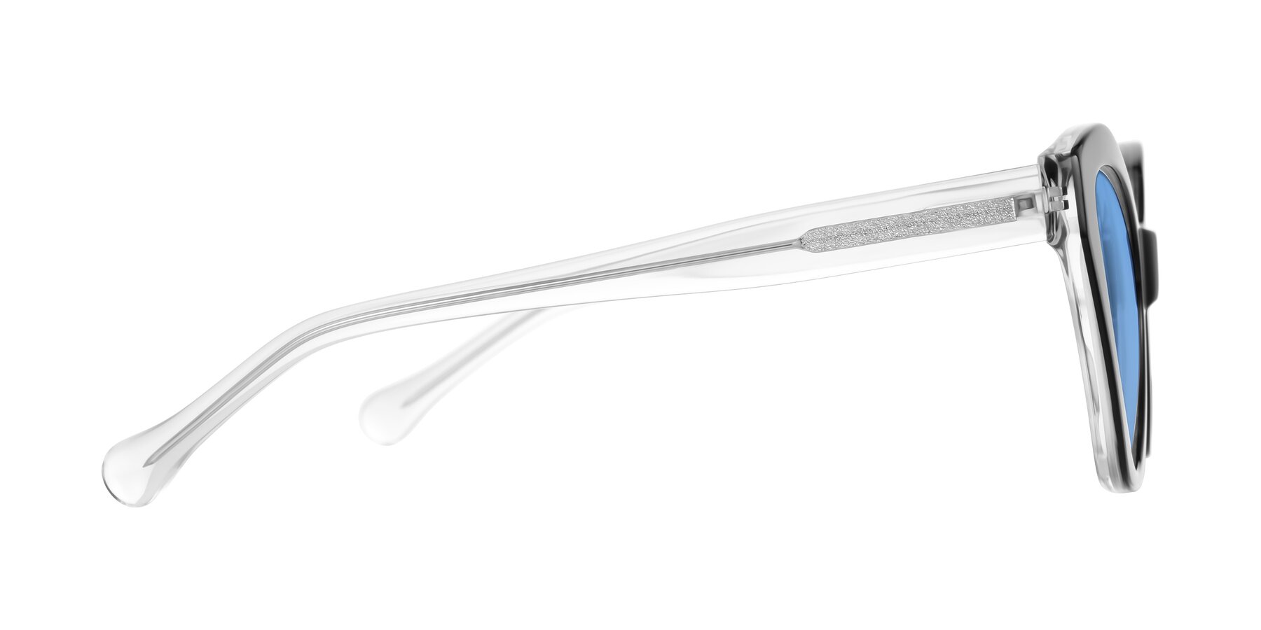 Side of Limerick in Black/Clear with Medium Blue Tinted Lenses