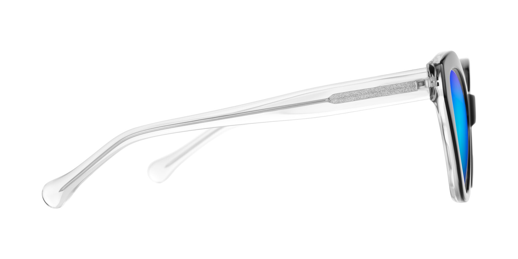 Side of Limerick in Black/Clear with Blue Mirrored Lenses