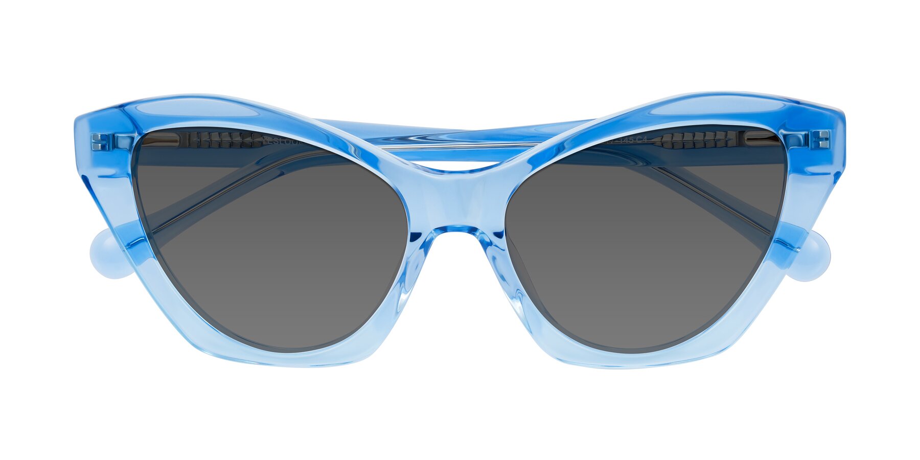 Folded Front of Limerick in Transparent Blue with Medium Gray Tinted Lenses