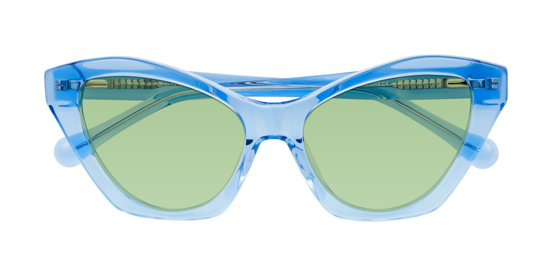 Folded Front of Limerick in Transparent Blue with Medium Green Tinted Lenses