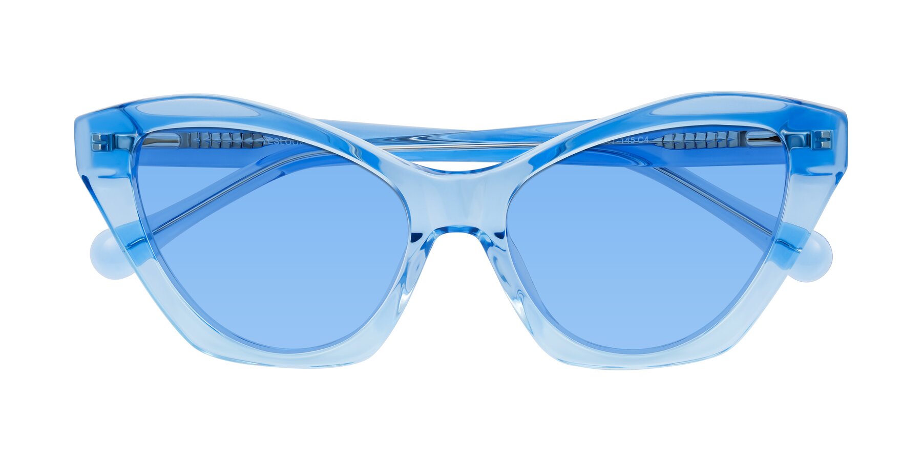 Folded Front of Limerick in Transparent Blue with Medium Blue Tinted Lenses