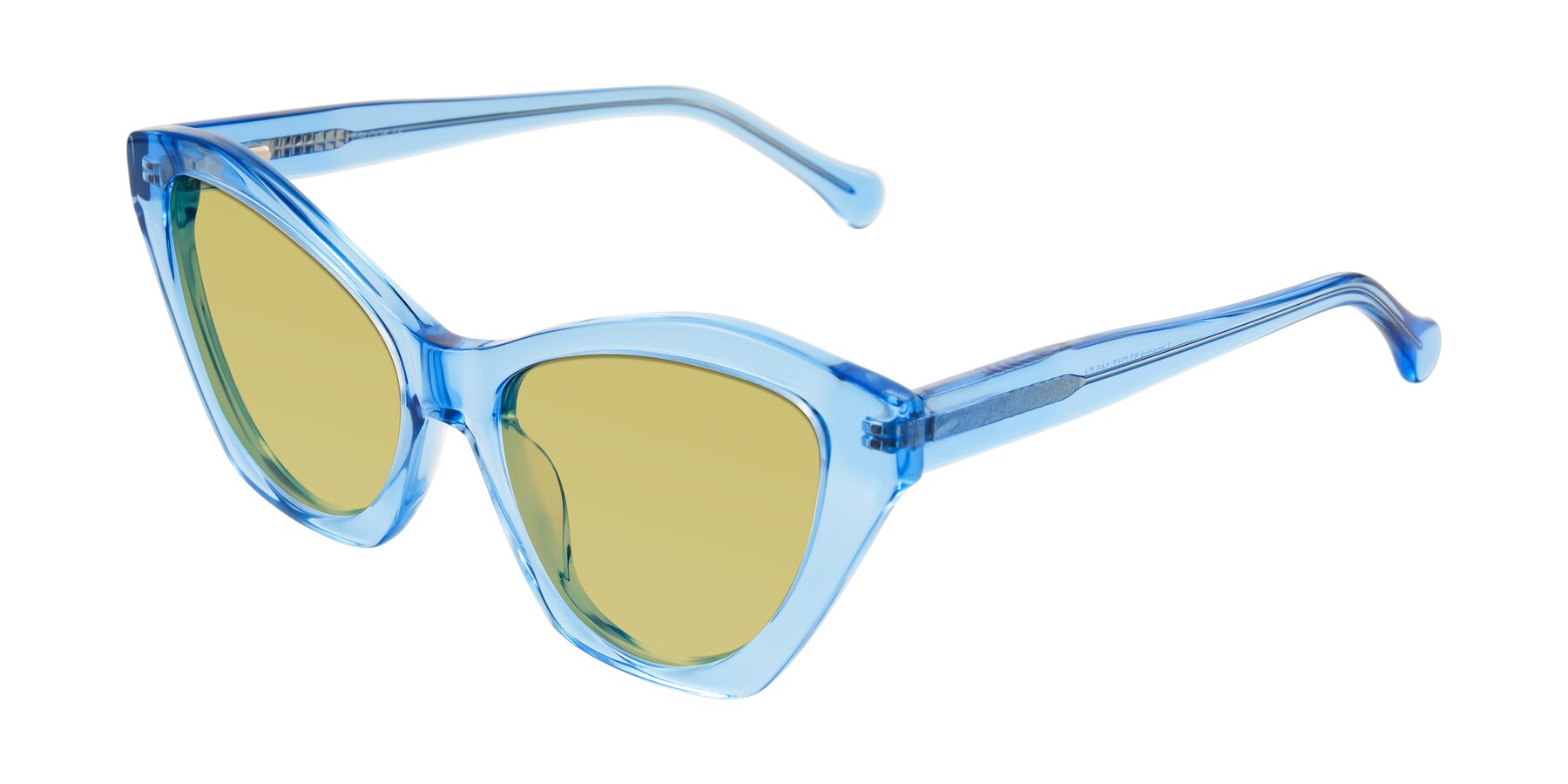 Angle of Limerick in Transparent Blue with Medium Champagne Tinted Lenses
