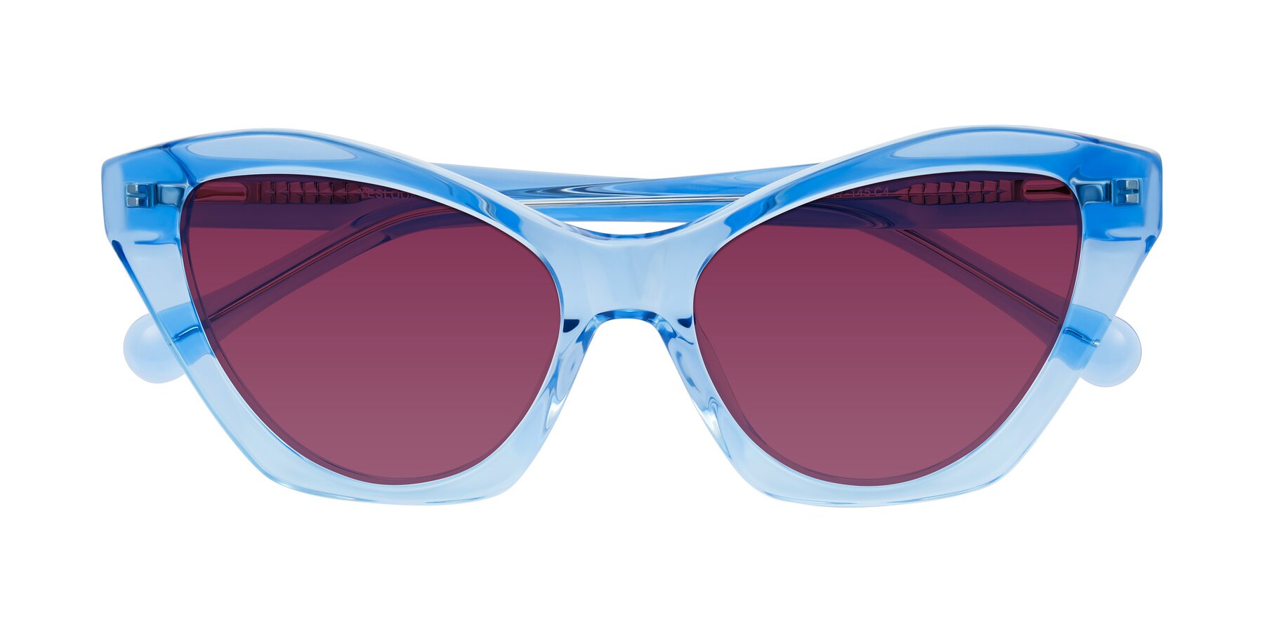 Folded Front of Limerick in Transparent Blue with Wine Tinted Lenses