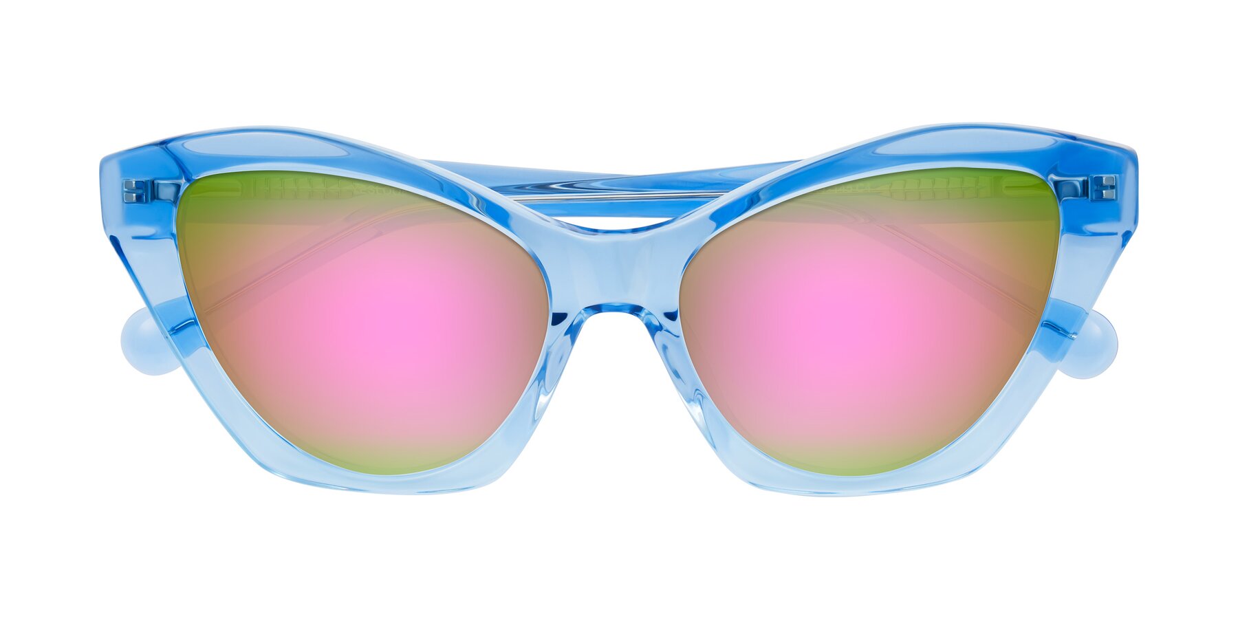 Folded Front of Limerick in Transparent Blue with Pink Mirrored Lenses
