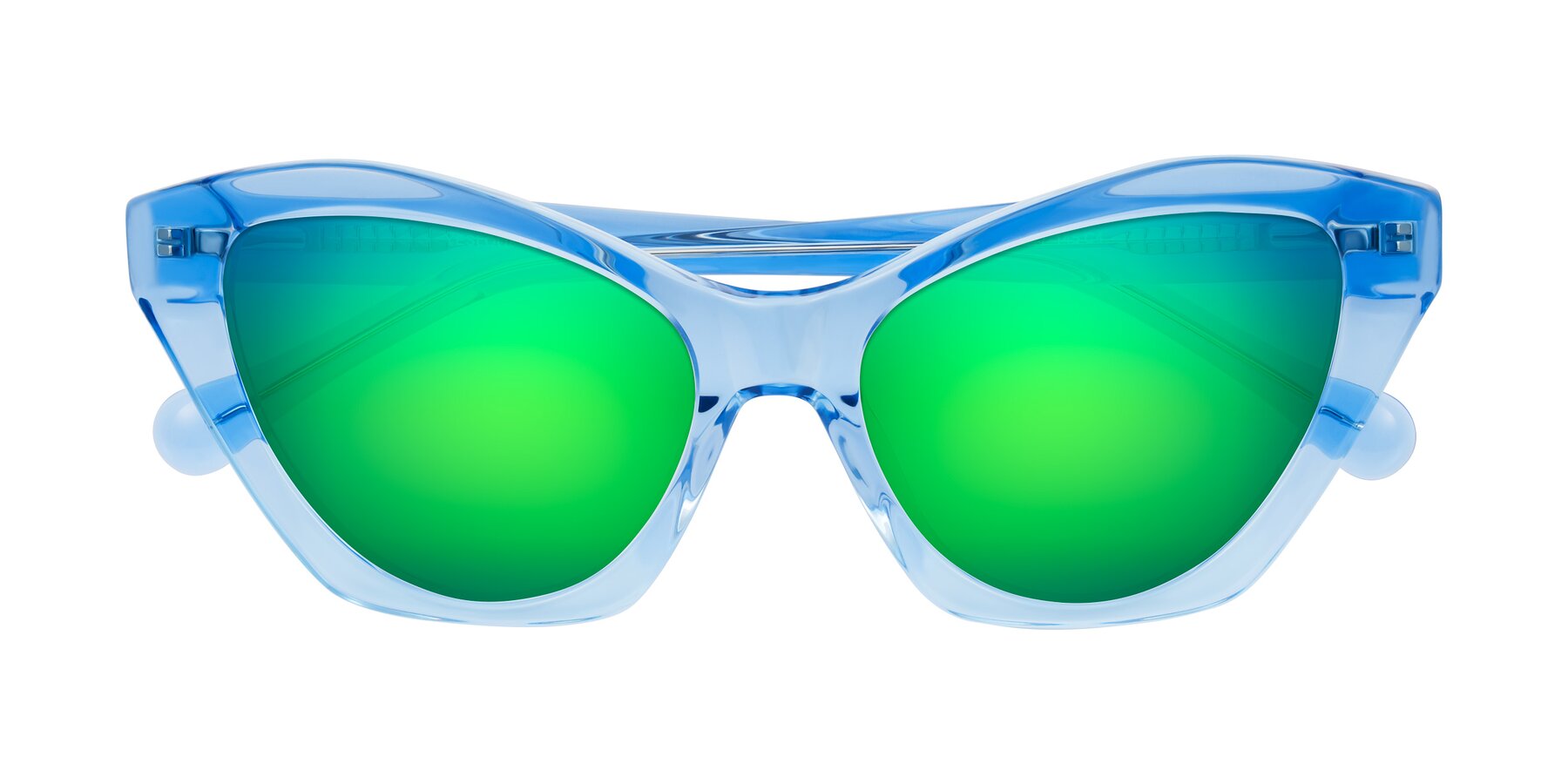 Folded Front of Limerick in Transparent Blue with Green Mirrored Lenses