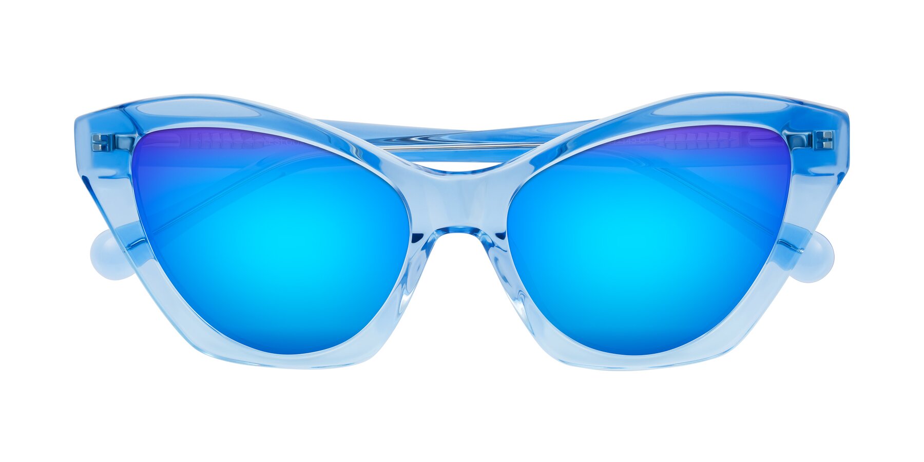 Folded Front of Limerick in Transparent Blue with Blue Mirrored Lenses