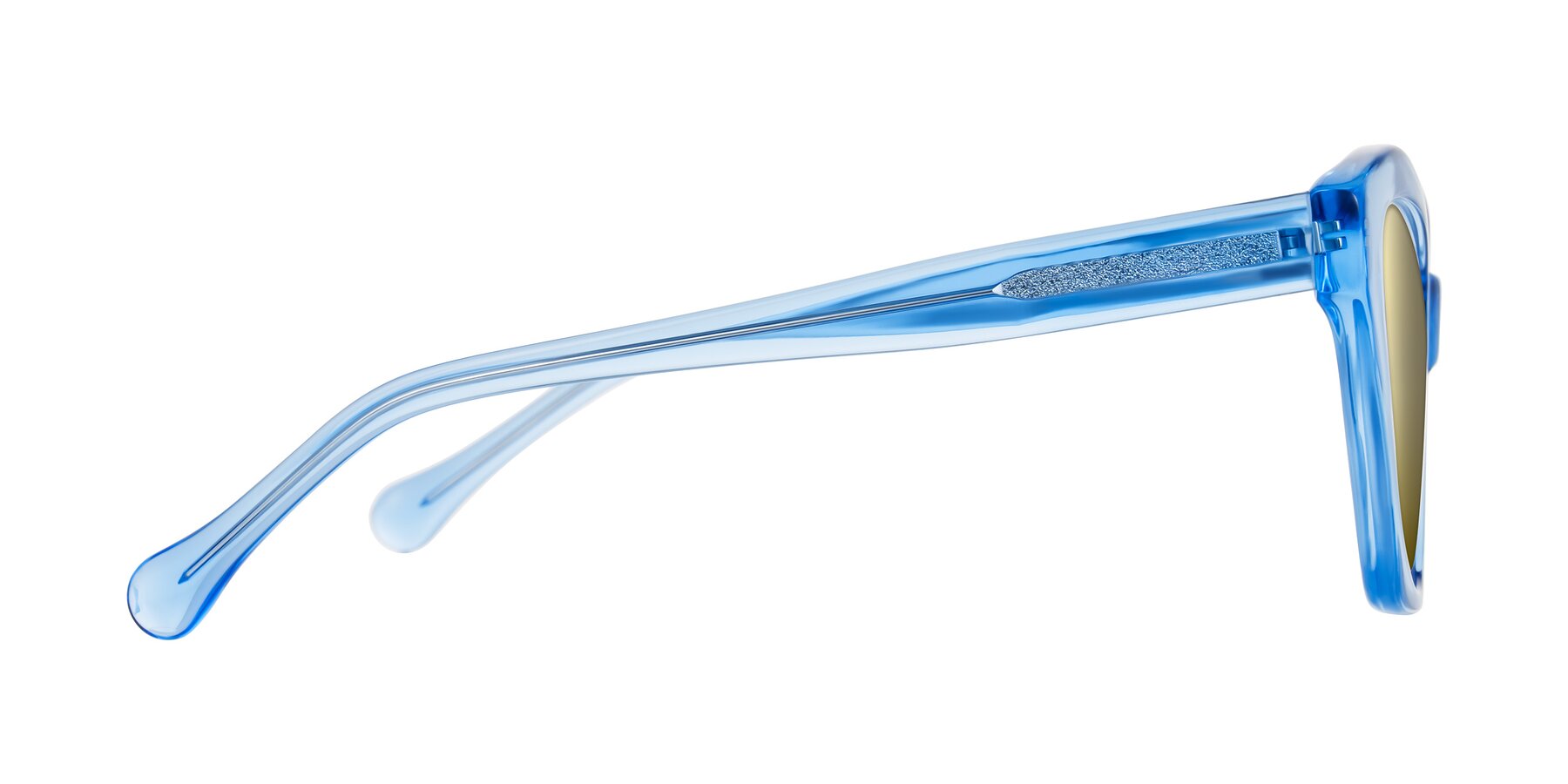 Side of Limerick in Transparent Blue with Gold Mirrored Lenses