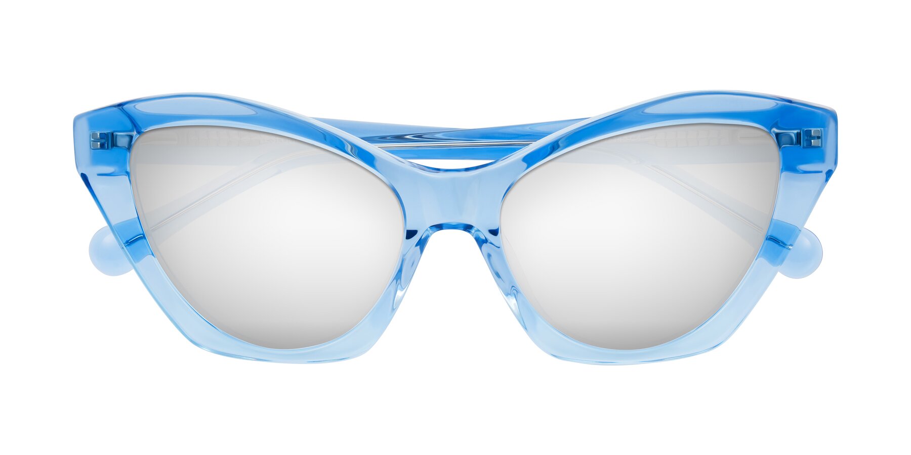 Folded Front of Limerick in Transparent Blue with Silver Mirrored Lenses