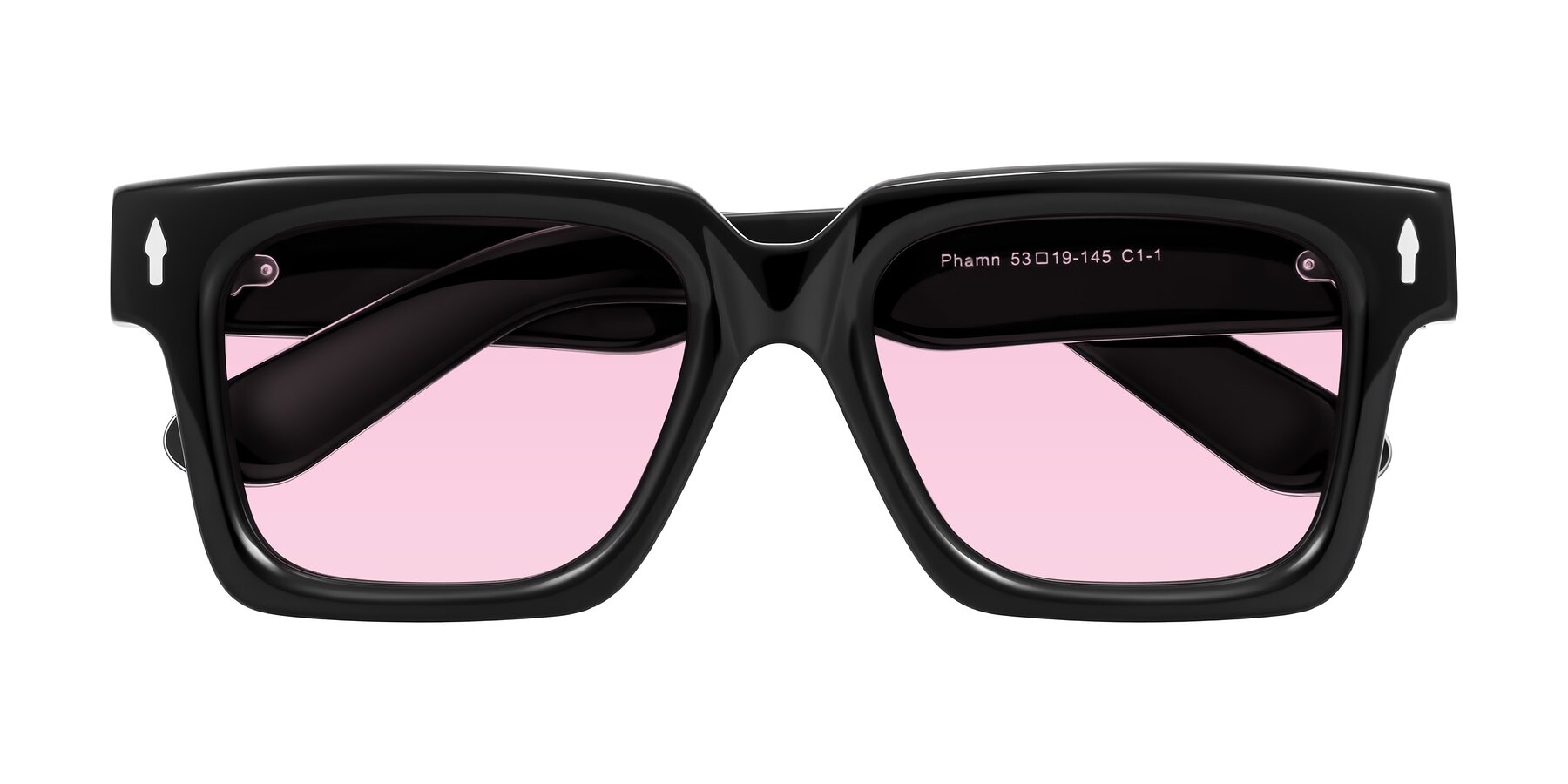 Folded Front of Phamn in Black with Light Pink Tinted Lenses