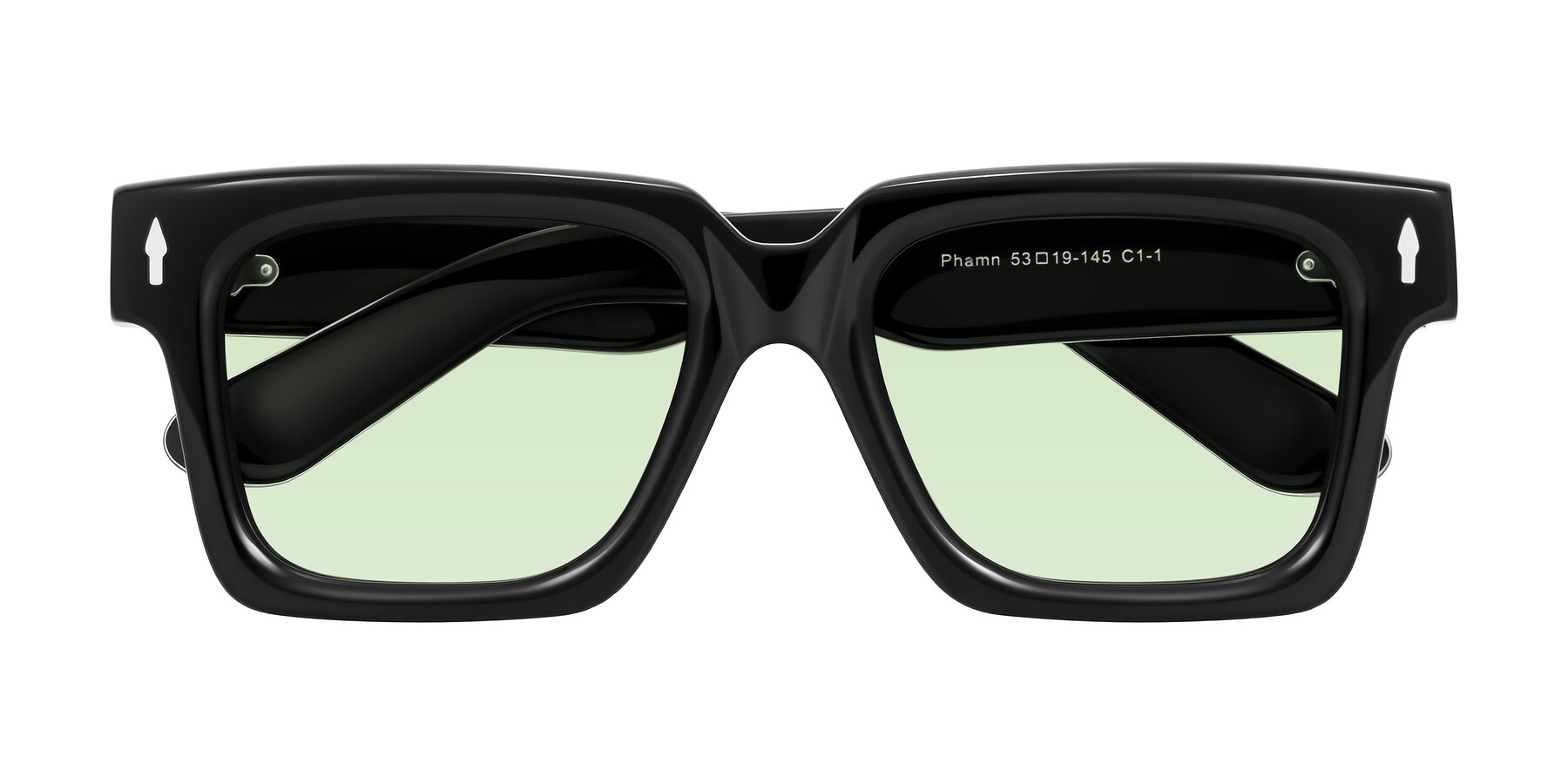 Folded Front of Phamn in Black with Light Green Tinted Lenses