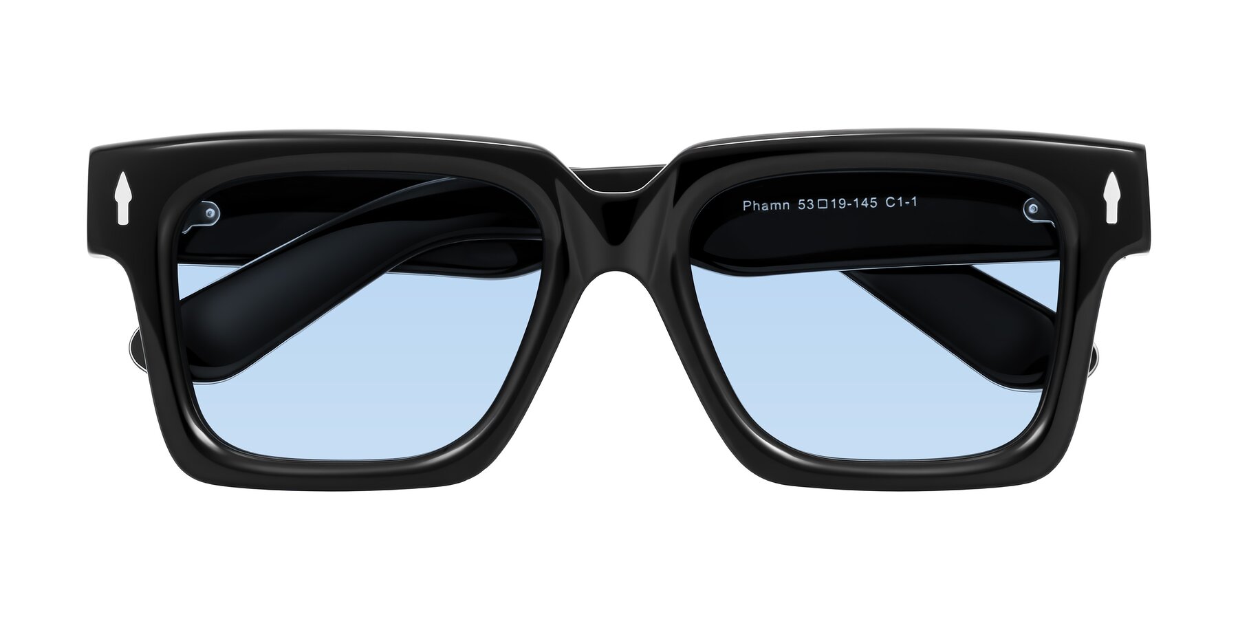 Folded Front of Phamn in Black with Light Blue Tinted Lenses