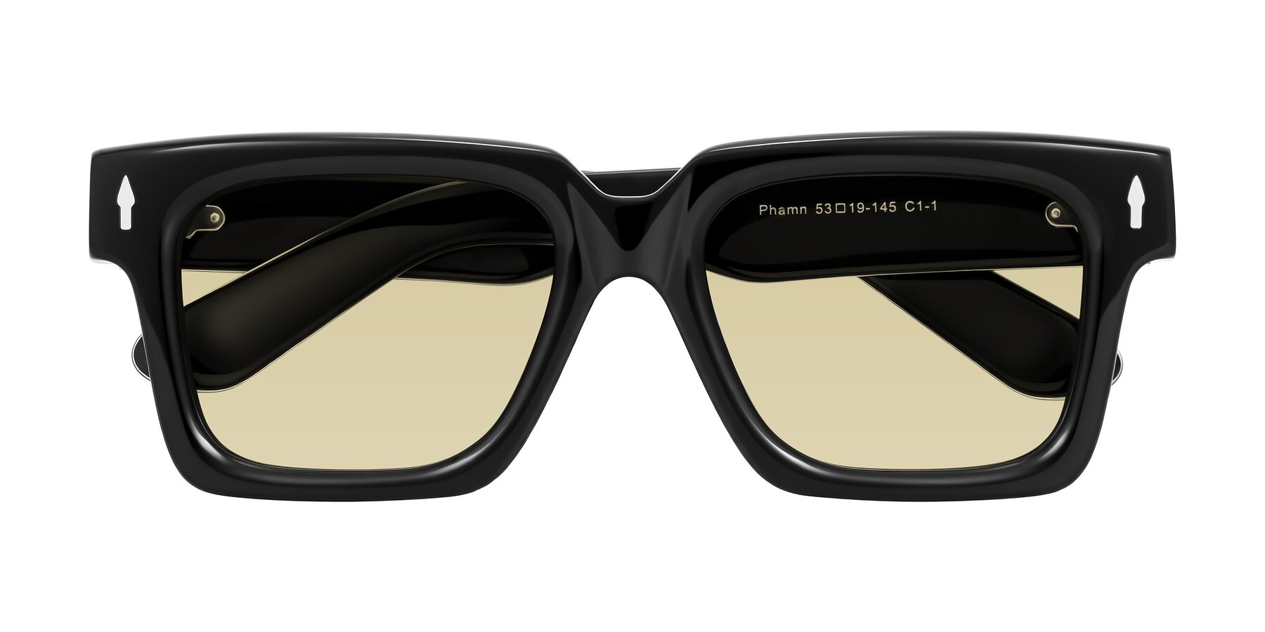 Folded Front of Phamn in Black with Light Champagne Tinted Lenses