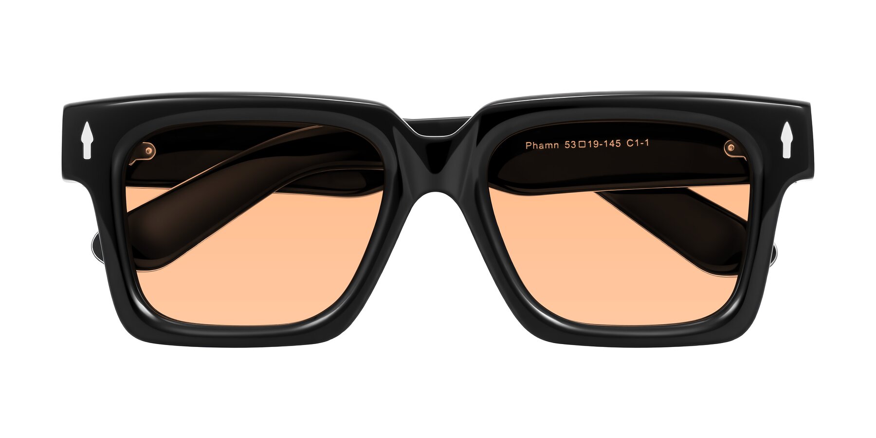 Folded Front of Phamn in Black with Light Orange Tinted Lenses