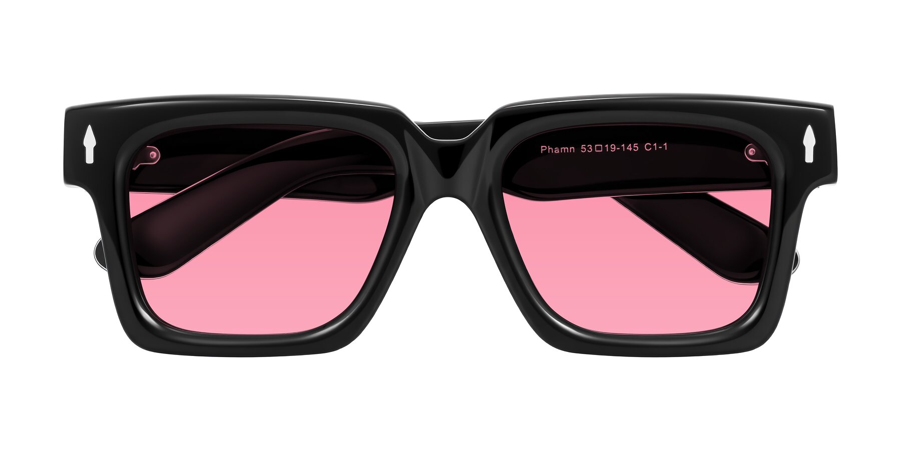 Folded Front of Phamn in Black with Pink Tinted Lenses