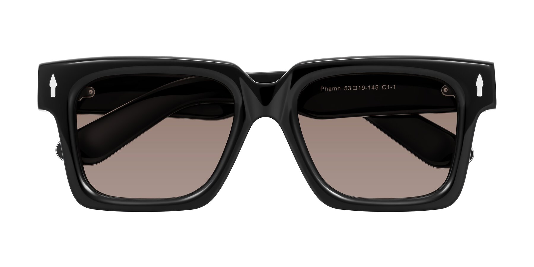 Folded Front of Phamn in Black with Medium Brown Tinted Lenses