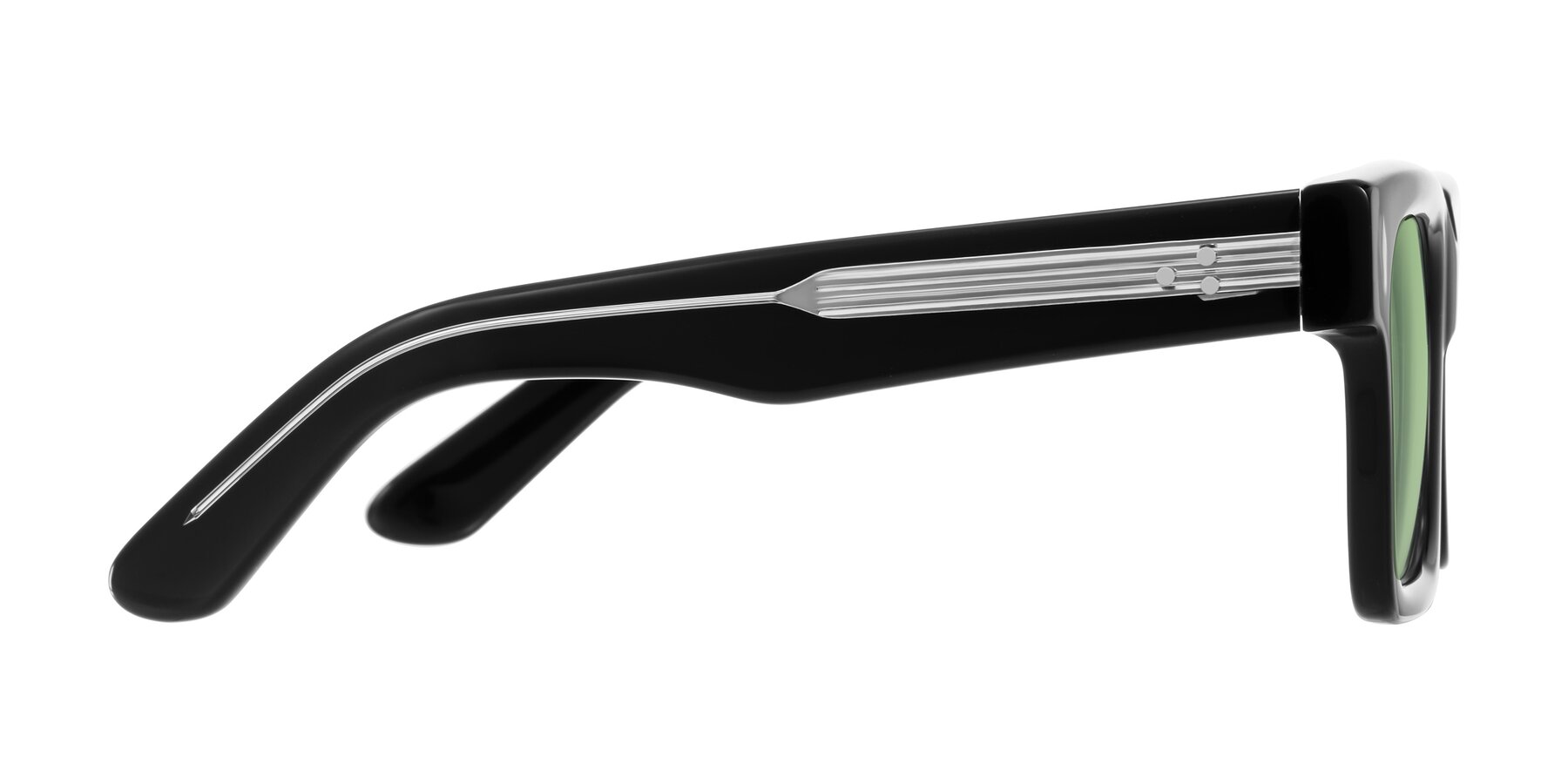 Side of Phamn in Black with Medium Green Tinted Lenses