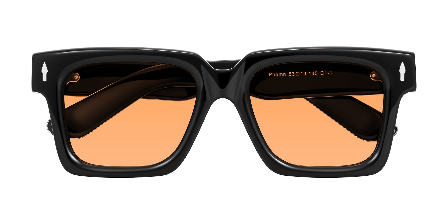 Folded Front of Phamn in Black with Medium Orange Tinted Lenses