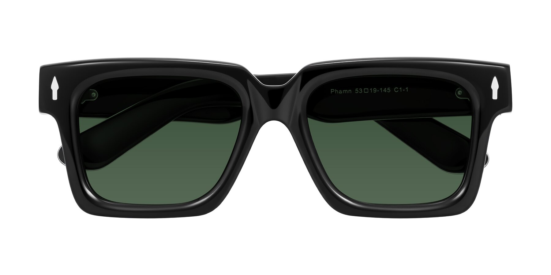 Folded Front of Phamn in Black with Green Tinted Lenses