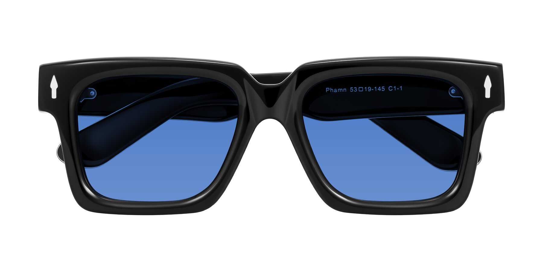 Folded Front of Phamn in Black with Blue Tinted Lenses