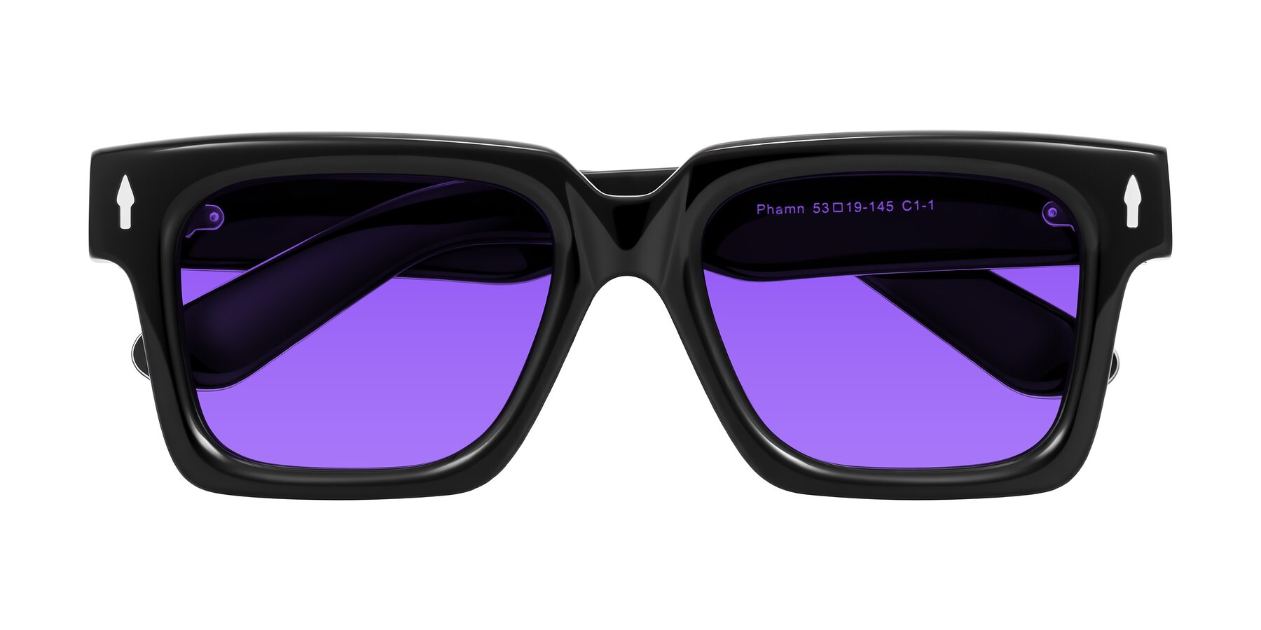 Folded Front of Phamn in Black with Purple Tinted Lenses