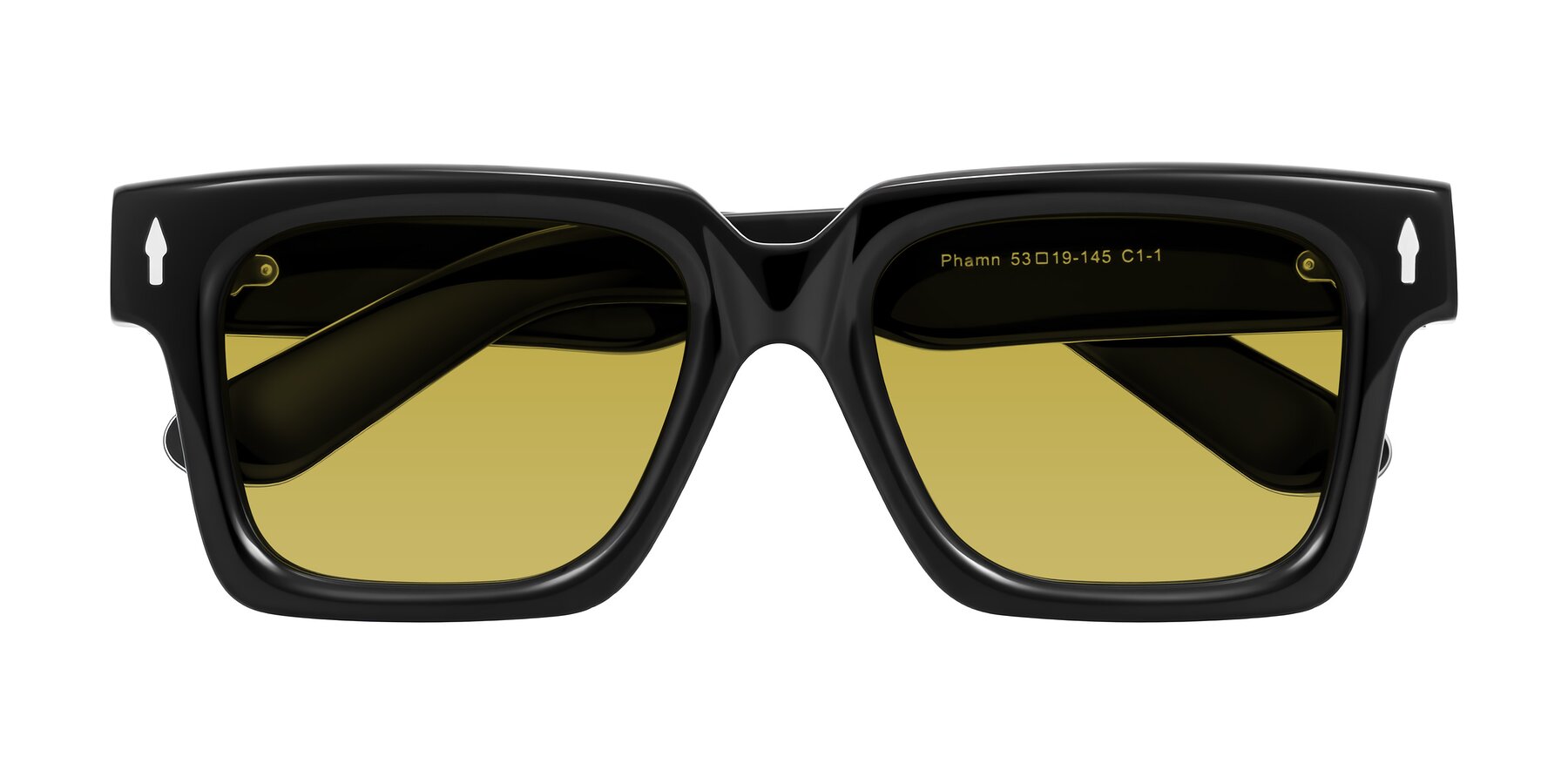 Folded Front of Phamn in Black with Champagne Tinted Lenses
