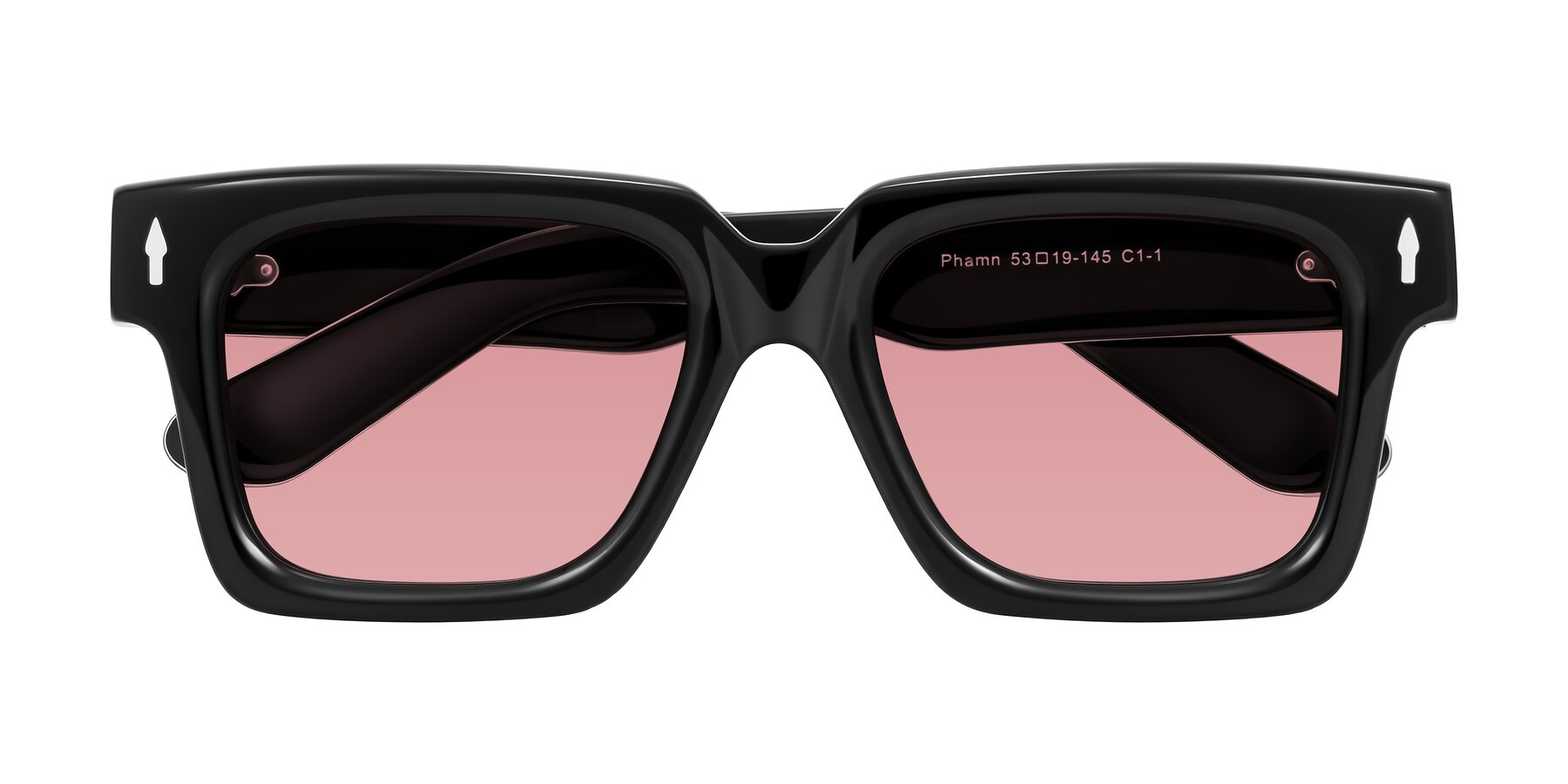 Folded Front of Phamn in Black with Medium Garnet Tinted Lenses