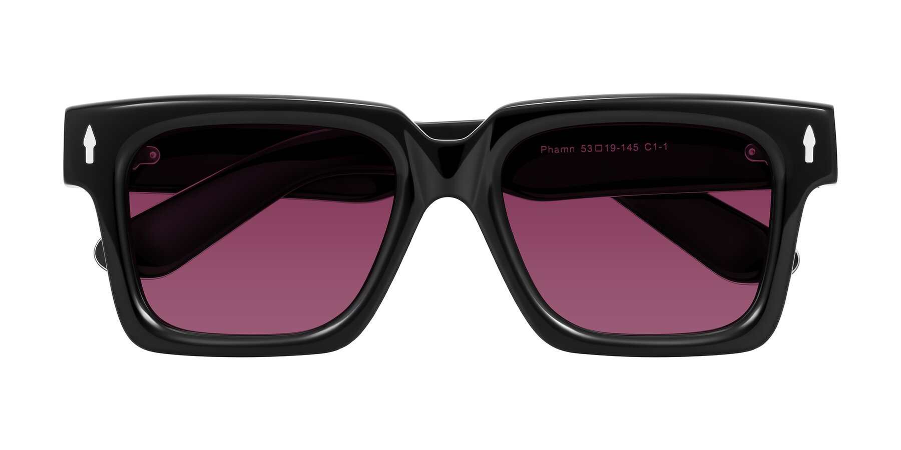 Folded Front of Phamn in Black with Wine Tinted Lenses