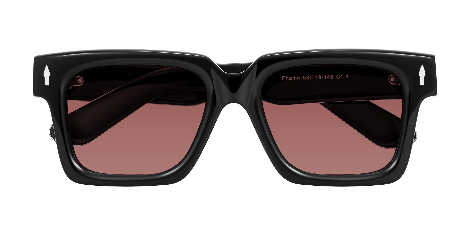 Folded Front of Phamn in Black with Garnet Tinted Lenses