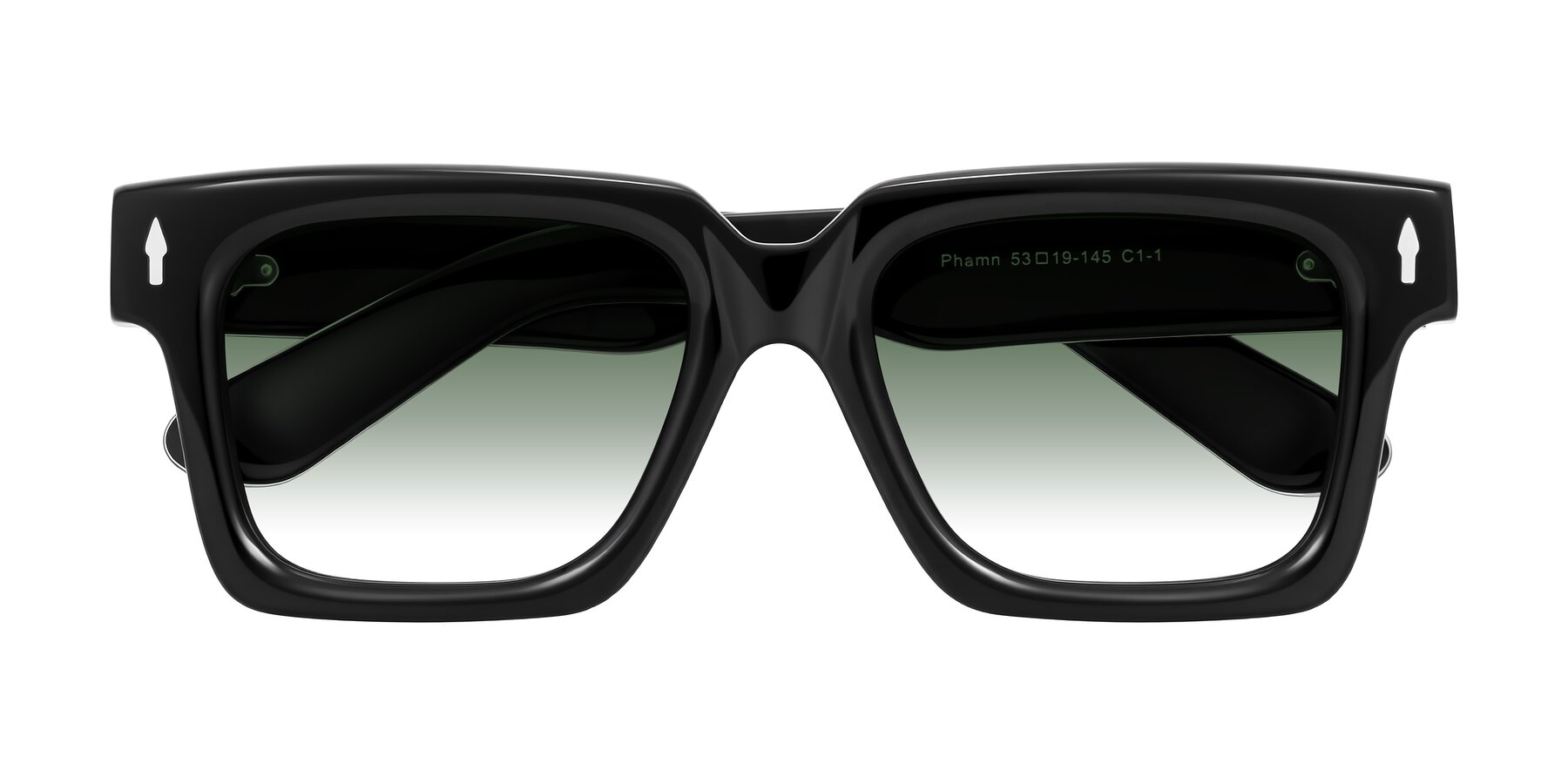 Folded Front of Phamn in Black with Green Gradient Lenses