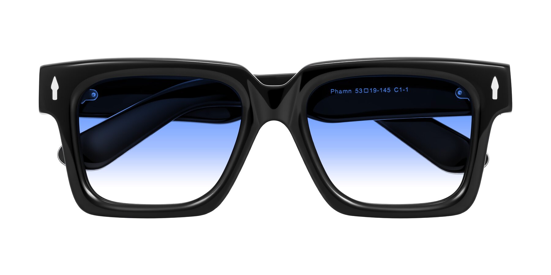 Folded Front of Phamn in Black with Blue Gradient Lenses