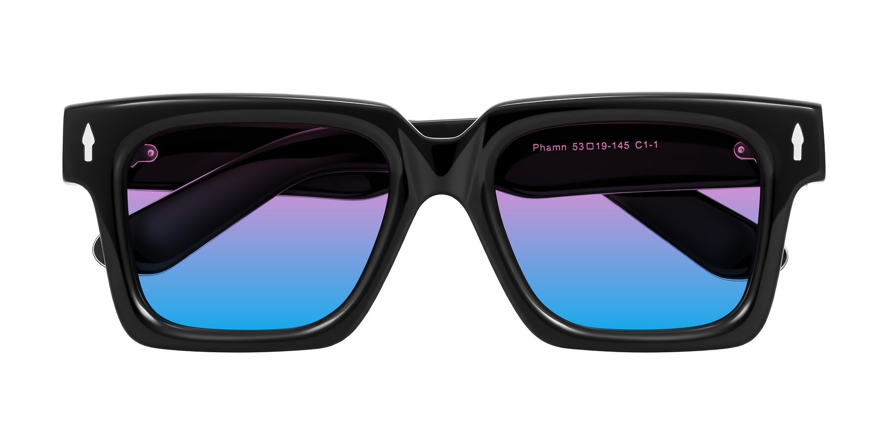 Folded Front of Phamn in Black with Pink / Blue Gradient Lenses