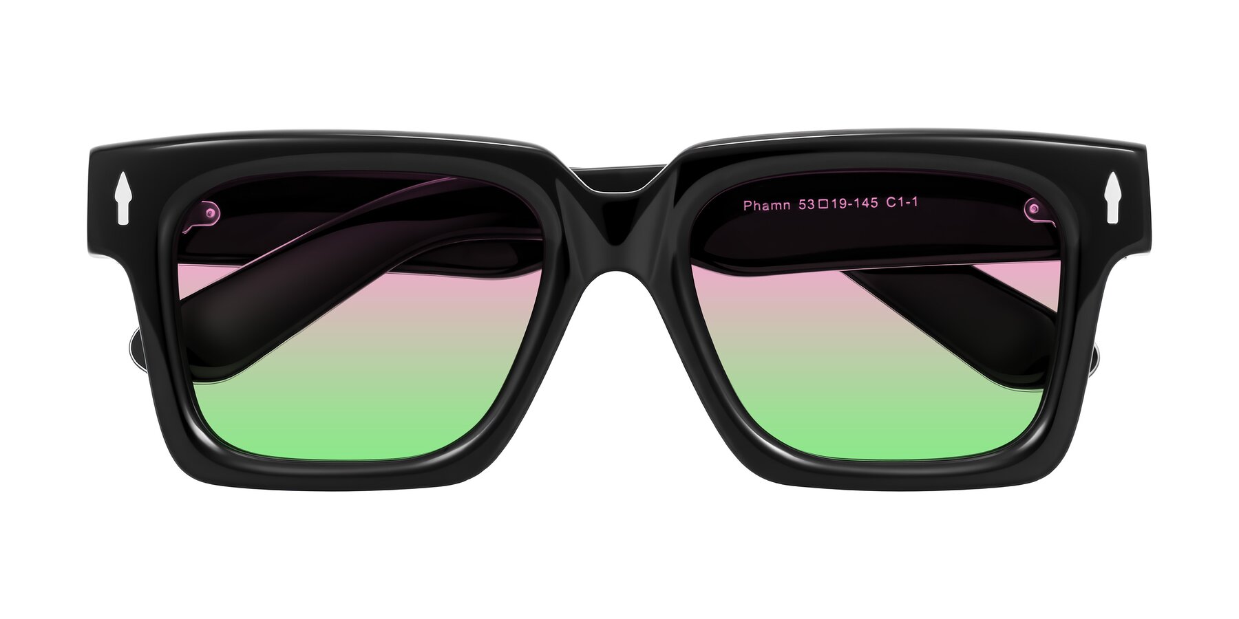 Folded Front of Phamn in Black with Pink / Green Gradient Lenses