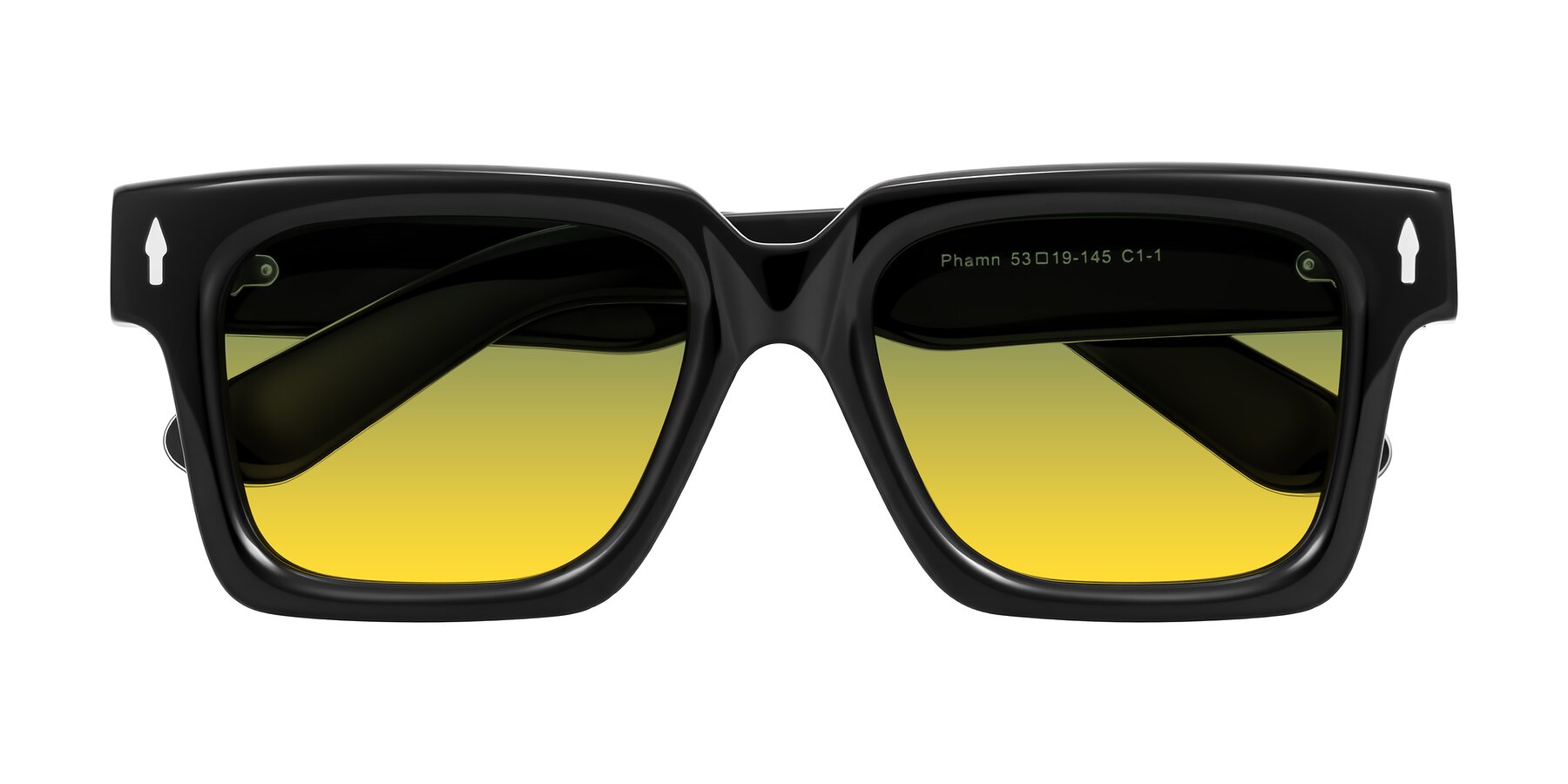 Folded Front of Phamn in Black with Green / Yellow Gradient Lenses