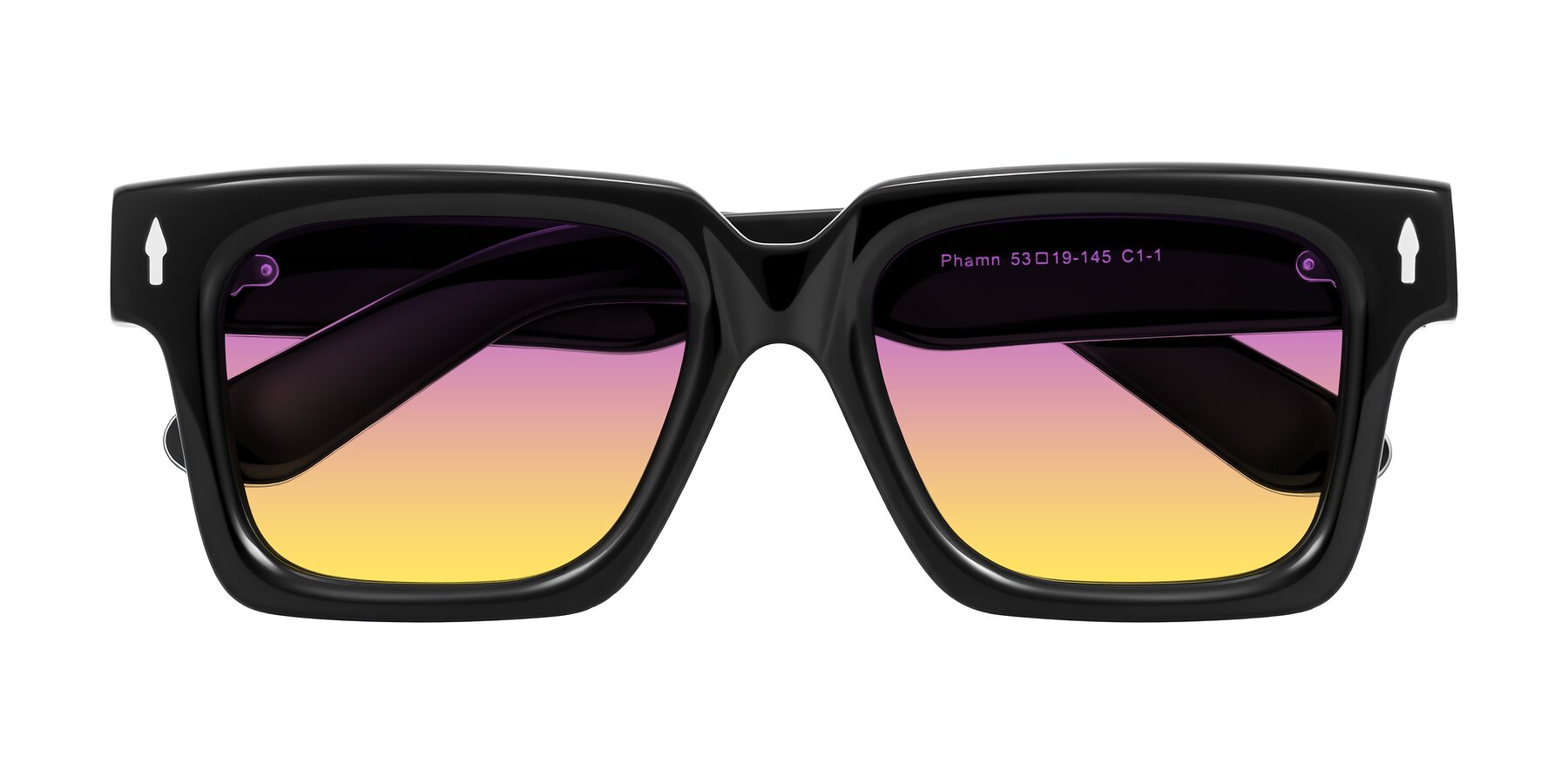 Folded Front of Phamn in Black with Purple / Yellow Gradient Lenses
