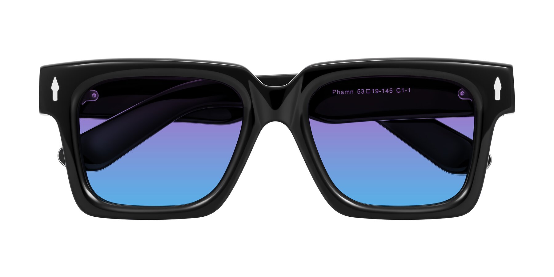 Folded Front of Phamn in Black with Purple / Blue Gradient Lenses