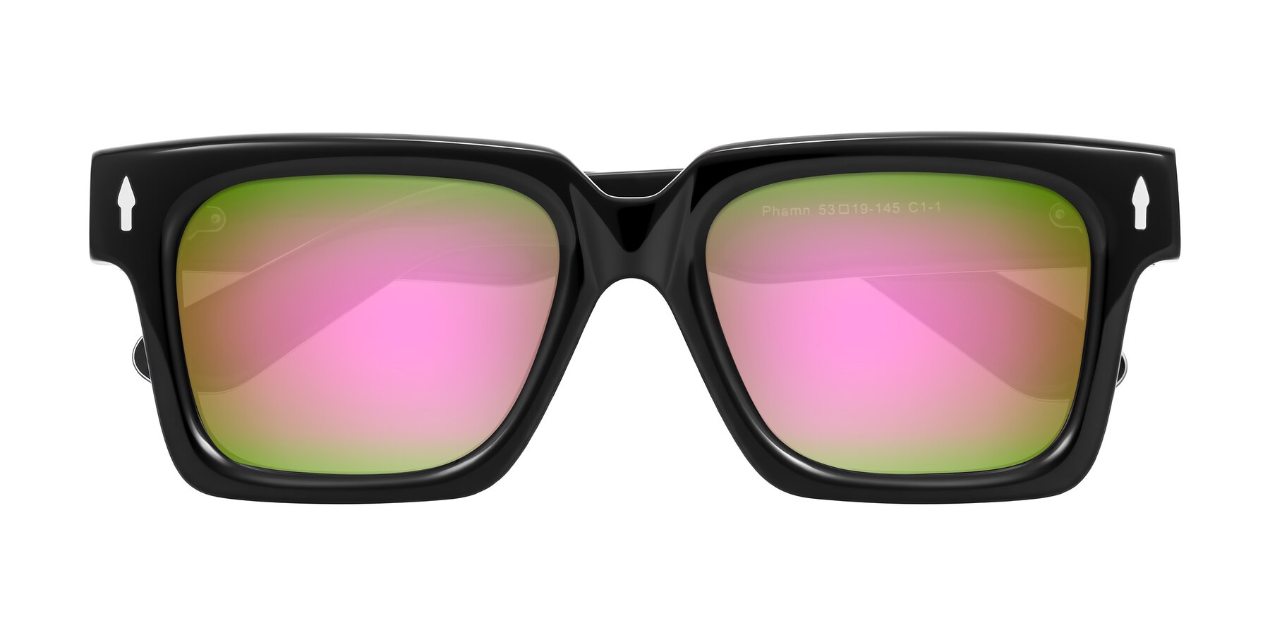 Folded Front of Phamn in Black with Pink Mirrored Lenses